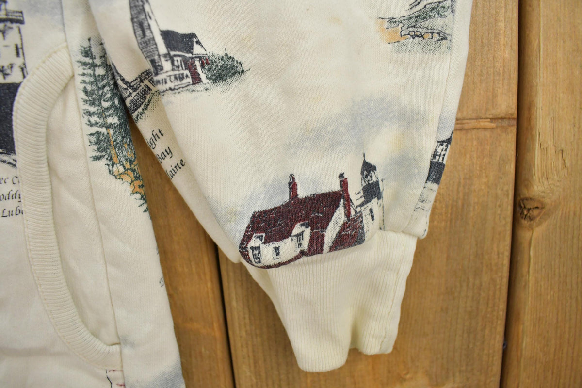 Vintage 1990s Art Unlimited Lighthouse All Over Print Cardigan Sweater Men's L