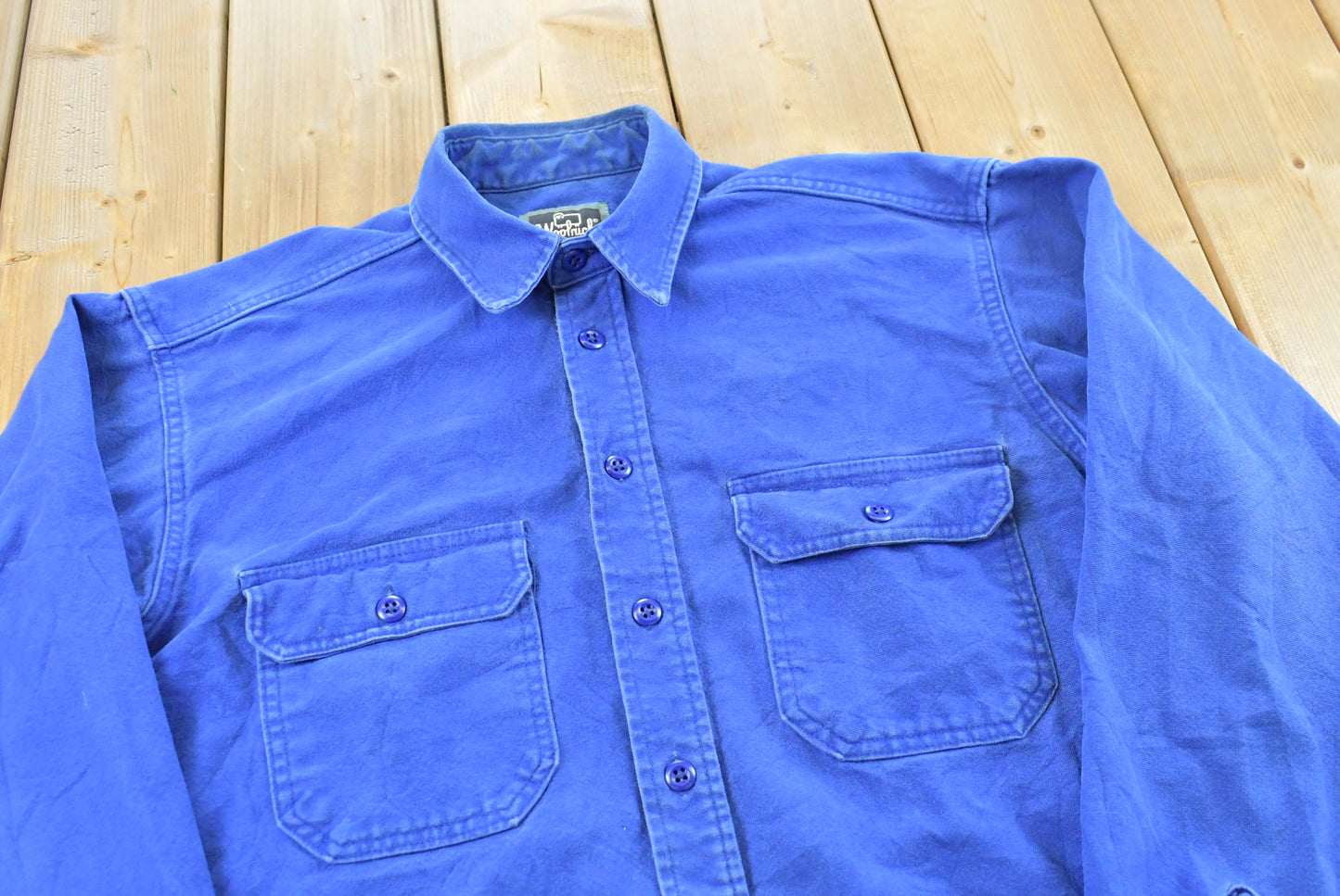 Vintage 1990s Woolrich Chamois Blue Button Up Shirt Men's L