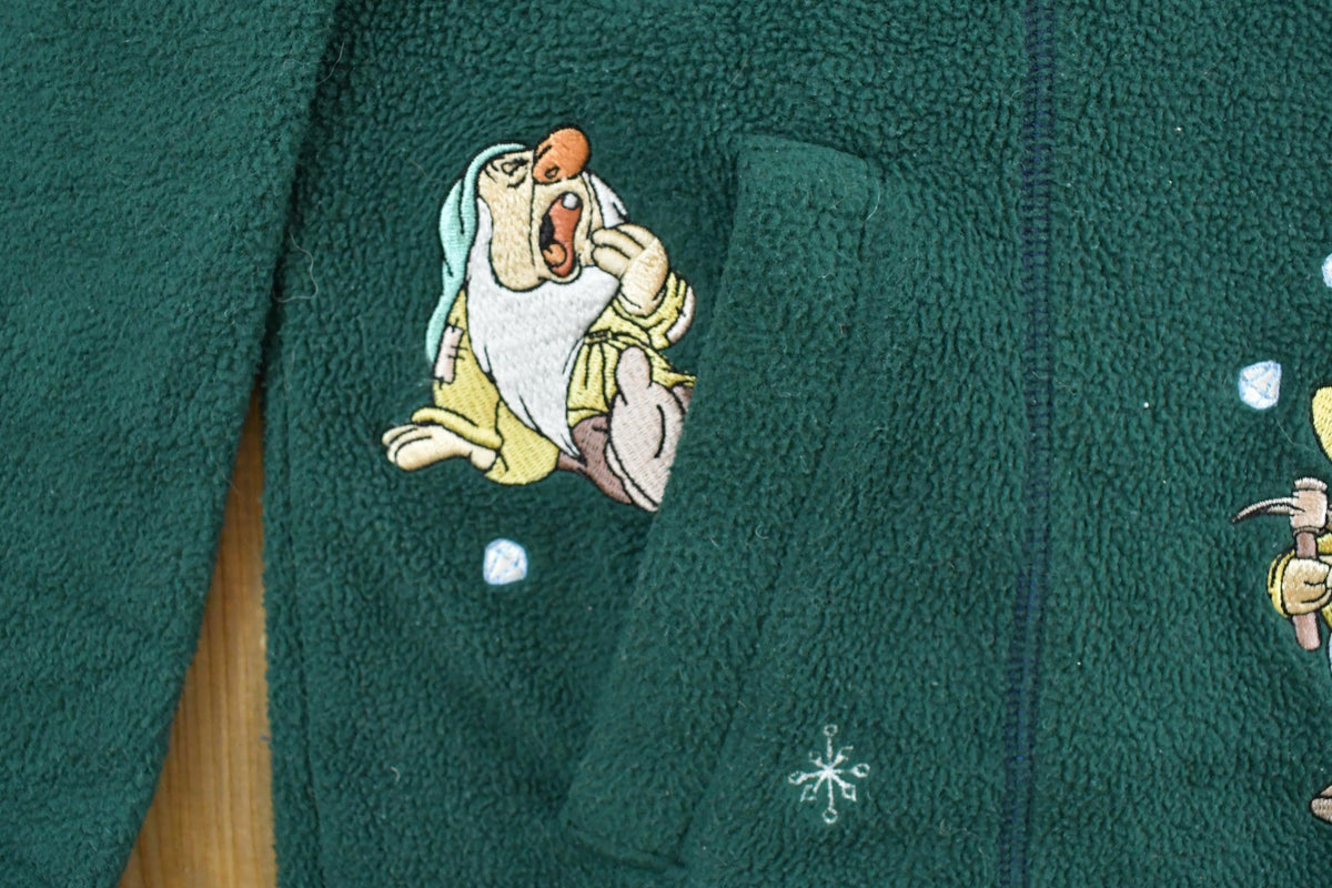 Vintage 1990s Snow White Seven Dwarves Disney Quarter Zip Fleece Sweater Men's Large / 90s Embroidered Retro Cartoon Sweatshirt