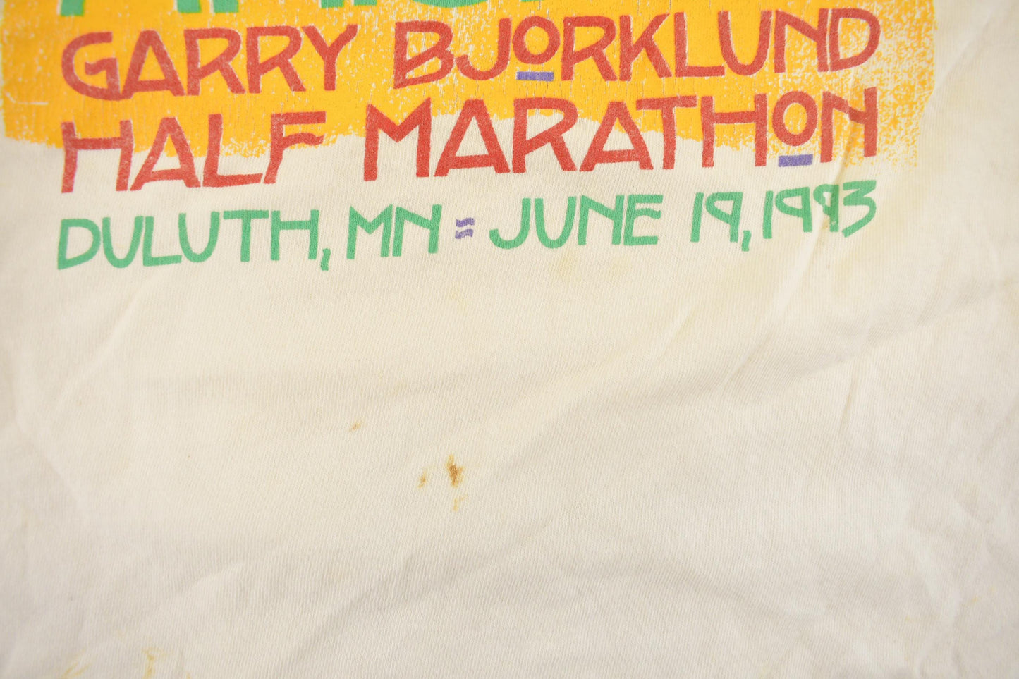 Vintage 1990s Garry Bjorklund Half Marathon Finisher Graphic T-Shirt Men's M