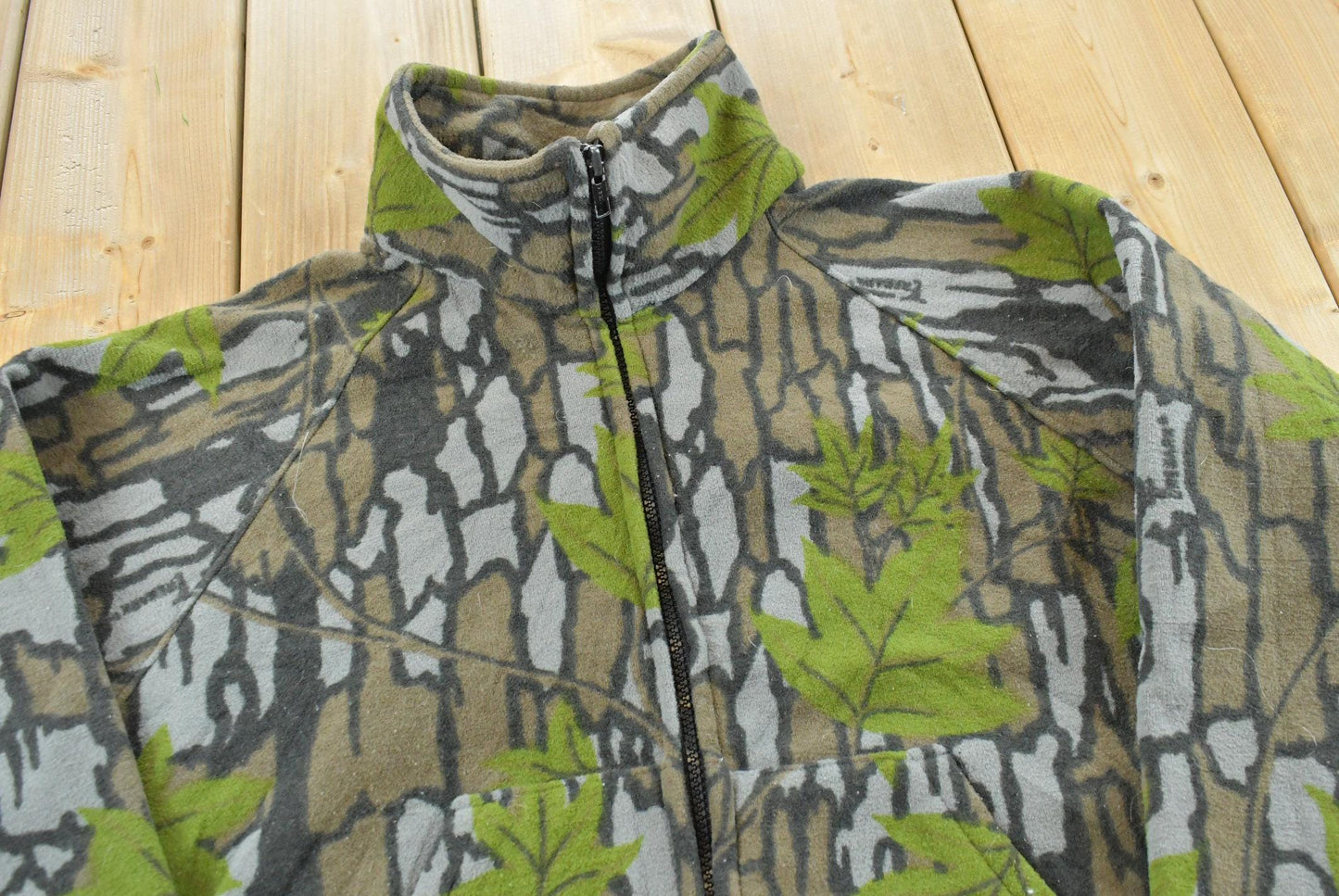 Vintage 1980s SafTBak Trebark RealTree Full Zip Fleece Sweater Men's M / Made in USA / 80s Streetwear