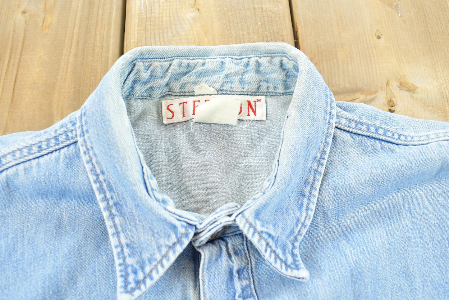 Vintage 1990s Stetson Harley Davidson Embroidered Button Up Denim Shirt Men's L