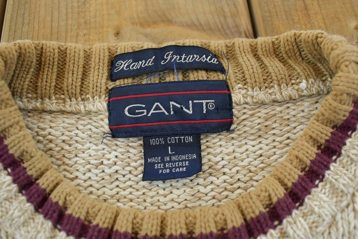Vintage 1990s Gant Aztec Southwest Cotton Knit Crewneck Pullover Sweater Men's L / 90s Streetwear / Chunky Sweatshirt