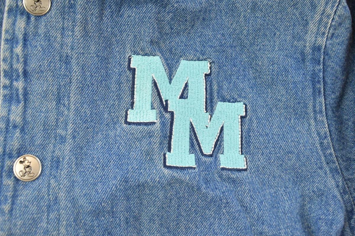 Vintage 1990s Disney Mickey Mouse Mick's Maulers Baseball Embroidered Jean Jacket Youth Small