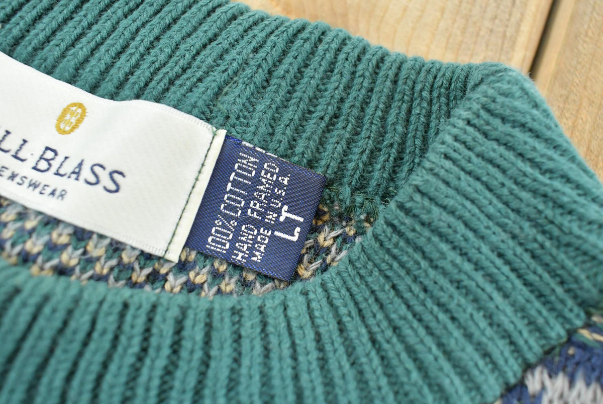 Vintage 1990s Bill Blass Textured 3D Cotton Knit Crewneck Sweater Men's L / 90s Abstract Pattern Knitted Sweatshirt / Made in USA