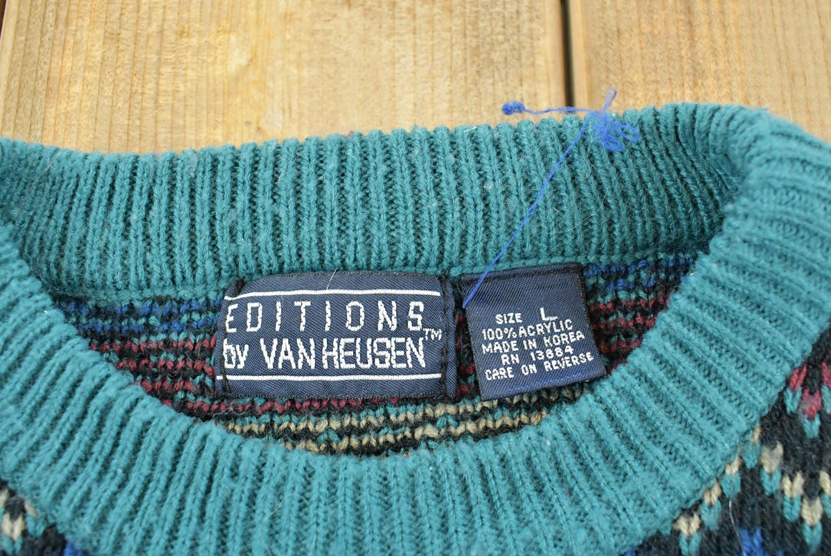 Vintage 1990s Van Heusen Acrylic Knit Striped Crewneck Sweater Men's M