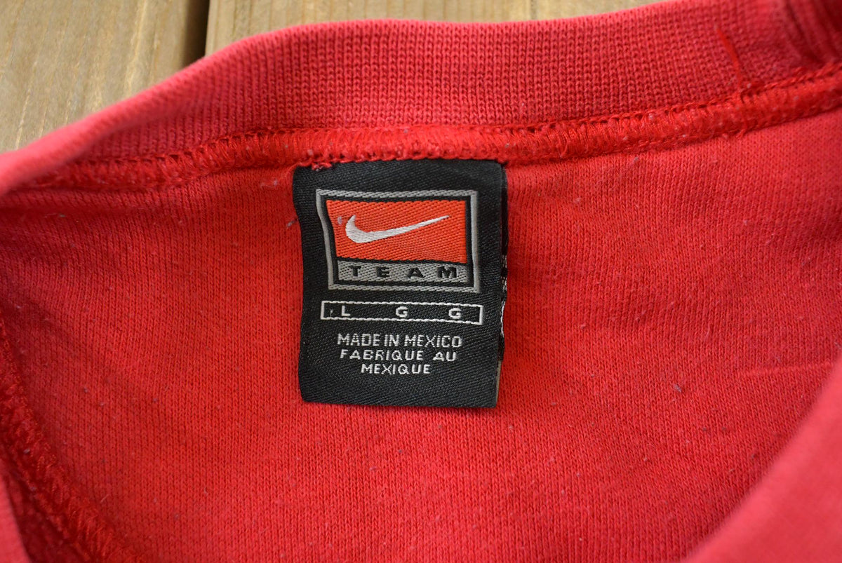 Vintage 1990s Nike Team Center Swoosh Chenille Spellout Patch Crewneck Sweater Men's 2XL