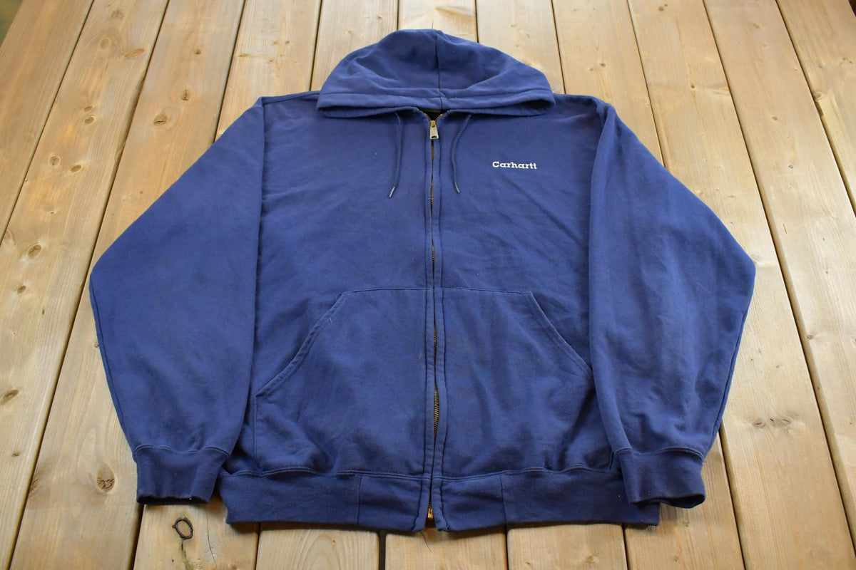 Vintage 1990s Carhartt Full Zip Hoodie Men's XL / Sun Faded / 90s Workwear / Zip Up Sweatshirt