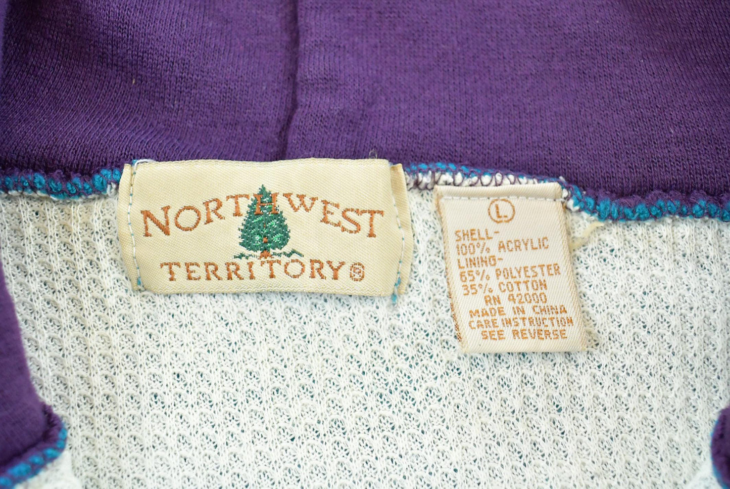 Vintage 1990s Northwest Territories Blank Blue Full Zip Thermal Lined Hoodie Sweatshirt Men's L
