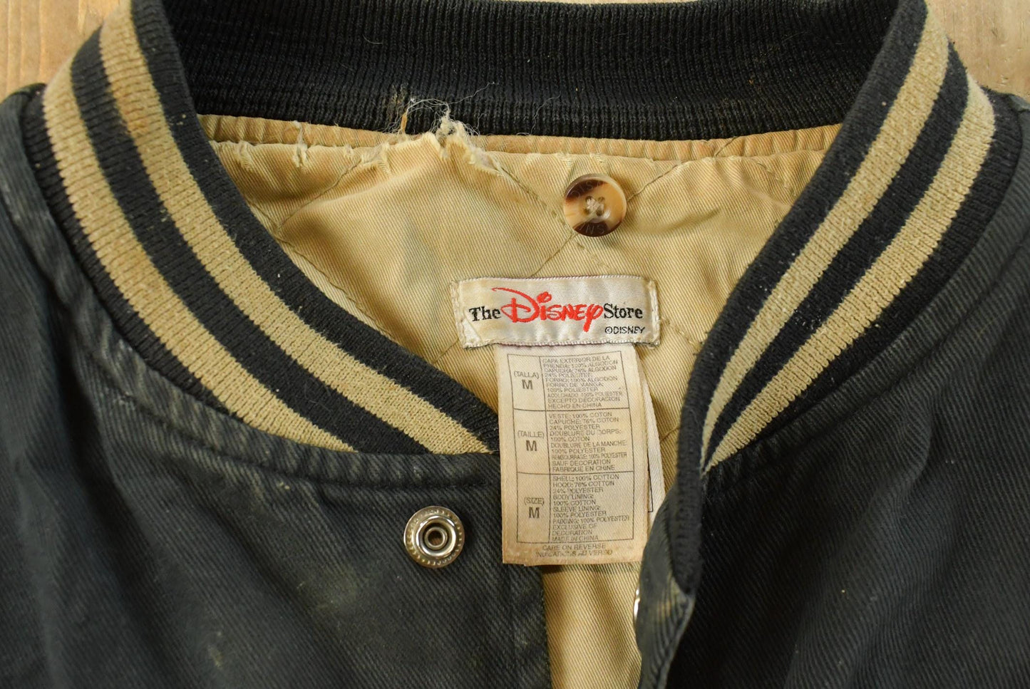 Vintage 1990s Thrashed Mickey Mouse Disney Varsity Snap Button Jacket Men's M