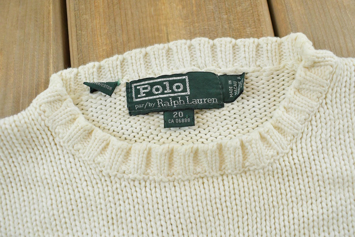 Vintage 1990s Polo Ralph Lauren Embroidered Crest Logo Cotton Knit Crewneck Sweater Women's M