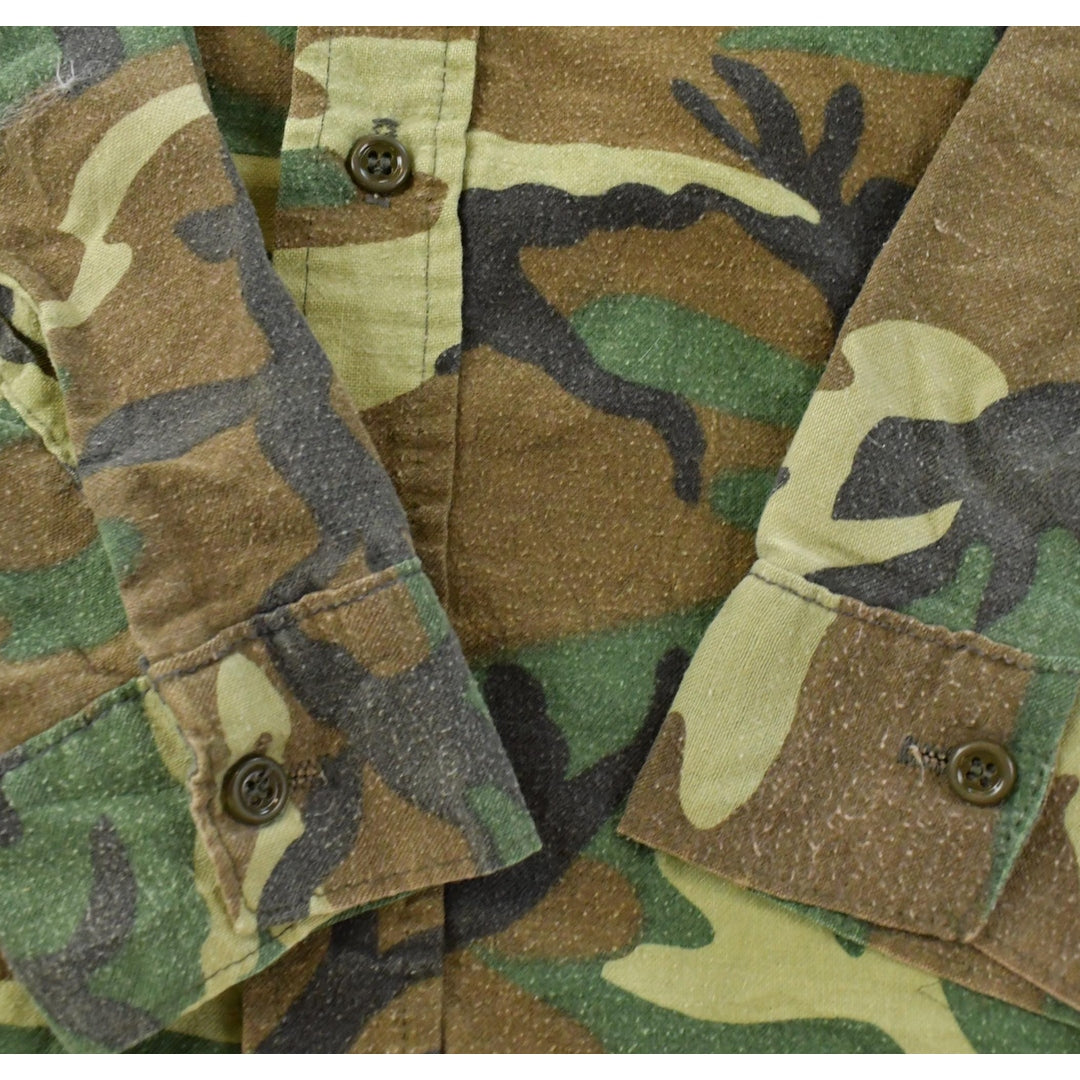 Vintage 1980s Five Brother Woodland Camo Military Button Up Shirt Men's M