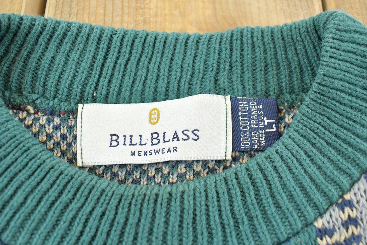 Vintage 1990s Bill Blass Textured 3D Cotton Knit Crewneck Sweater Men's L / 90s Abstract Pattern Knitted Sweatshirt / Made in USA