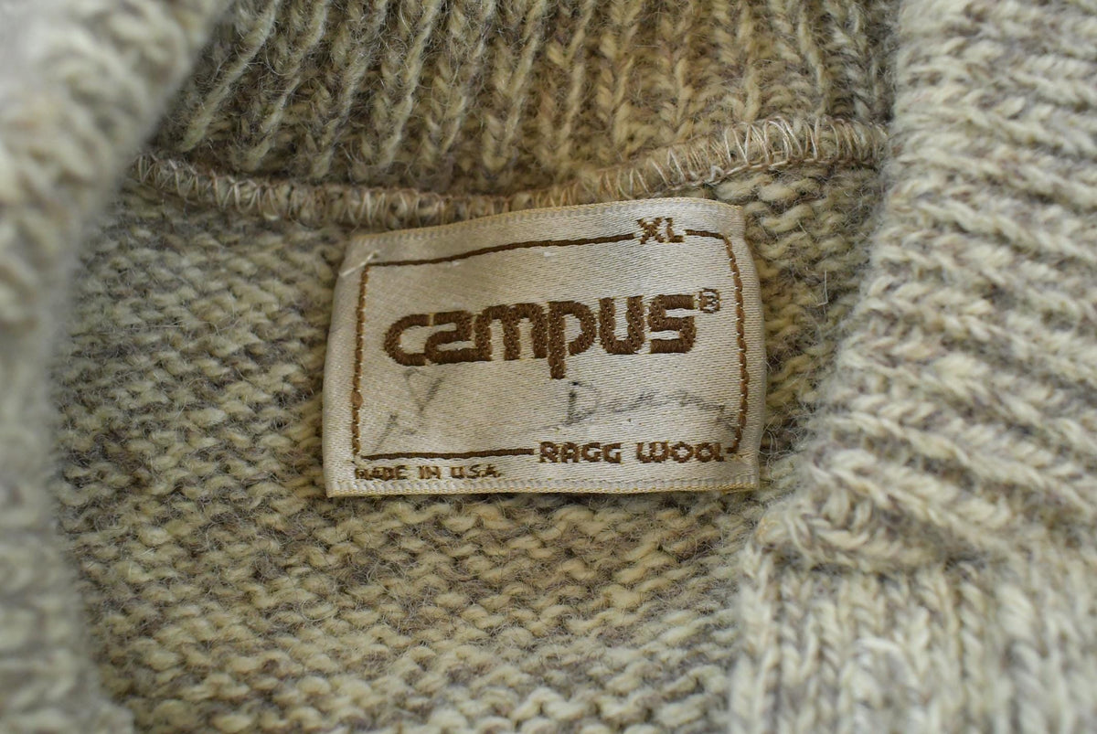 Vintage 1980s Campus Wool Knit Henley Collar Sweater Men's M