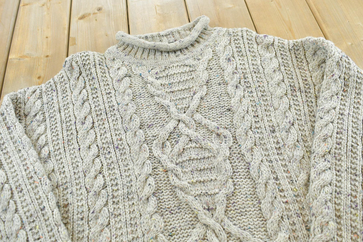 Vintage 1980s River View Cable Knit Crewneck Sweater Men's L