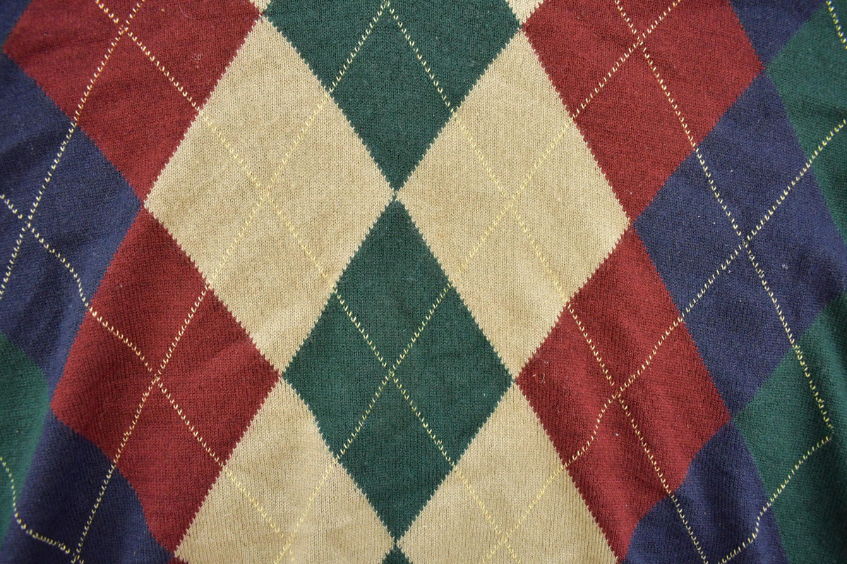 Vintage 1990s Argyle Knit V-Neck Pullover Sweater Men's L