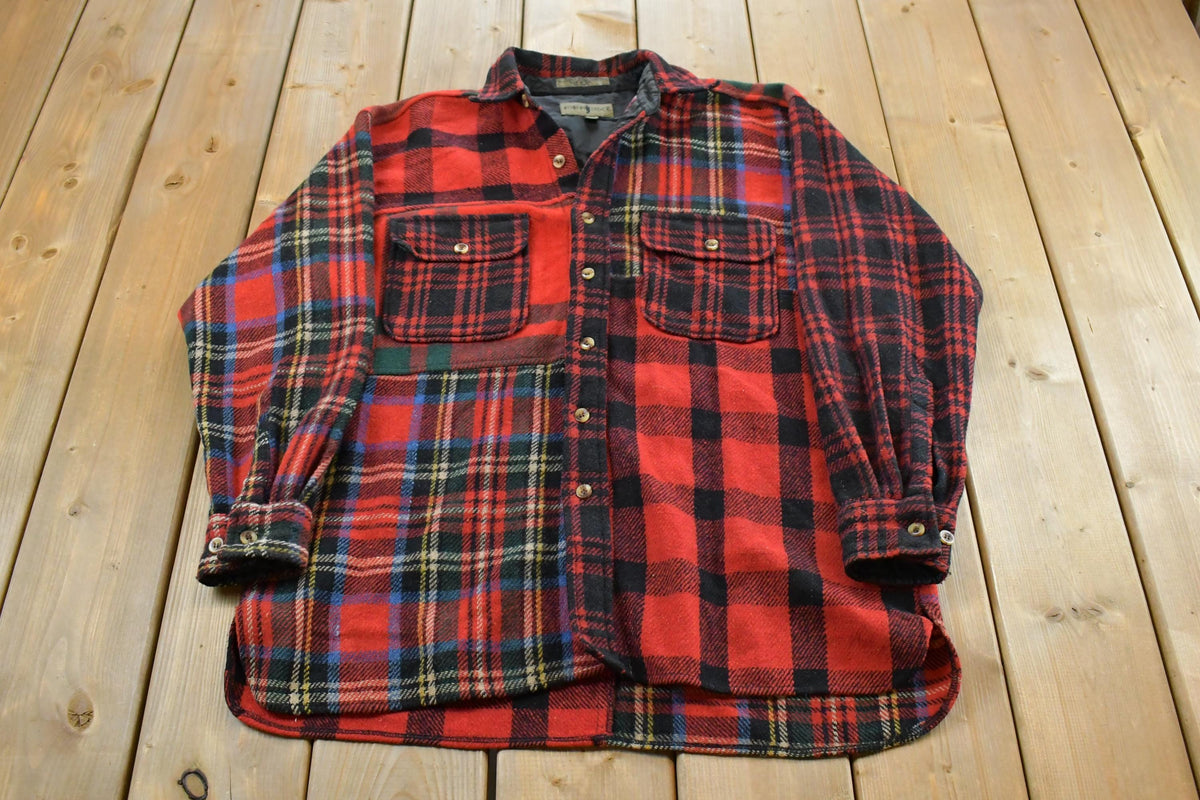 Vintage 1990s Robert Stock Wool Patchwork Plaid Button Up Flannel Shirt Men's M / Outdoors / Golf Shirt