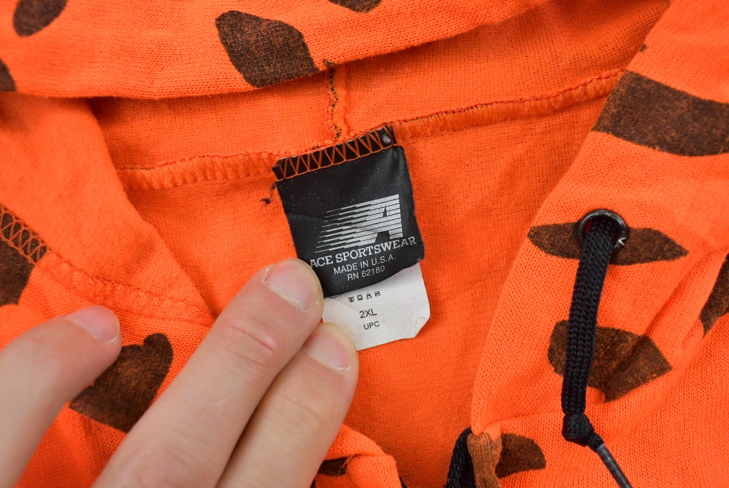 Vintage 1990s Ace Sportswear High Visibility Camo Orange Hoodie Men's 2XL