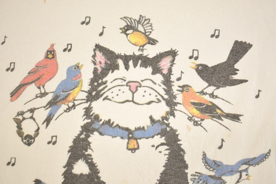 Vintage 1990's Kitty Cat Bird Cute Souvenir Grandma T-Shirt Women's M