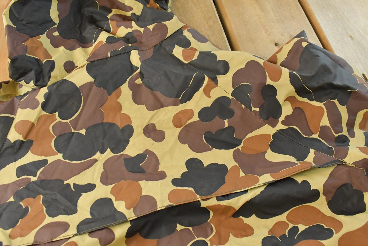 Vintage 1990s Columbia Duck Hooded Camo PVC Rain Jacket Men's XL