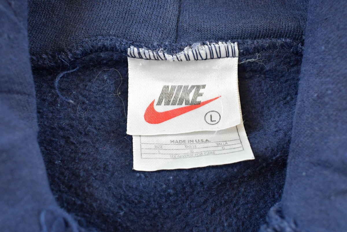Vintage 1990s Distressed Nike Middle Mini Swoosh Embroidered Center Check Hoodie Sweatshirt Men's L
