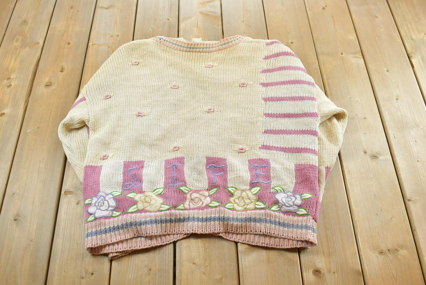 Vintage 1980s Absolutely No Jeans Funky Abstract Embroidered Knit Cardigan Sweater Women's 2XL / 80s Streetwear