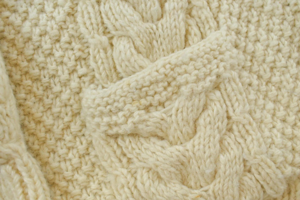 Vintage 1990s Great Northern Woolens 3D Cable Knit Hand Made Zip Up Fleece Lined Hoodie Sweatshirt Men's L