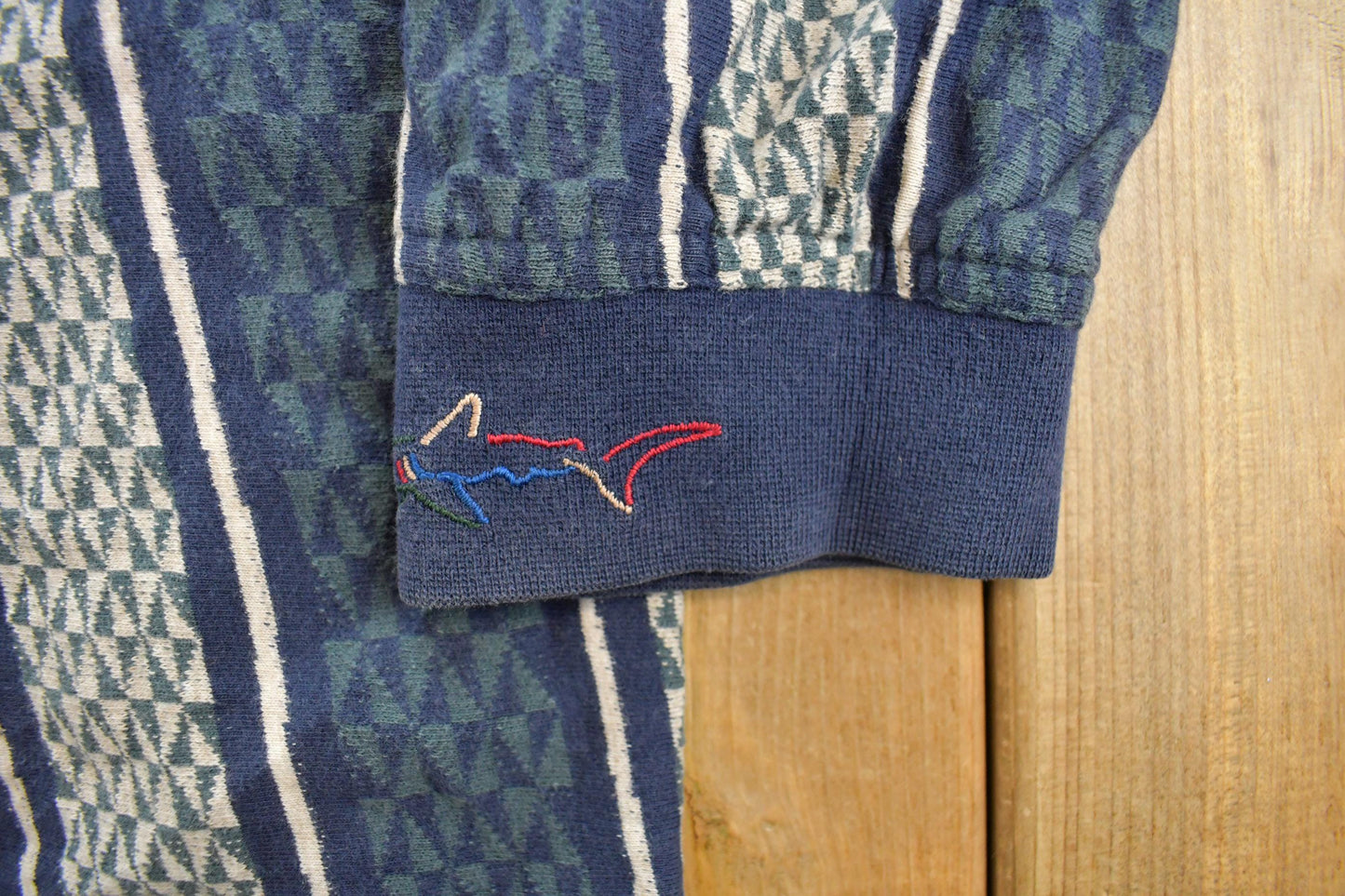 Vintage 1990s Greg Norman Striped Shark Embroidered Striped Long Sleeve Polo Shirt Men's XL