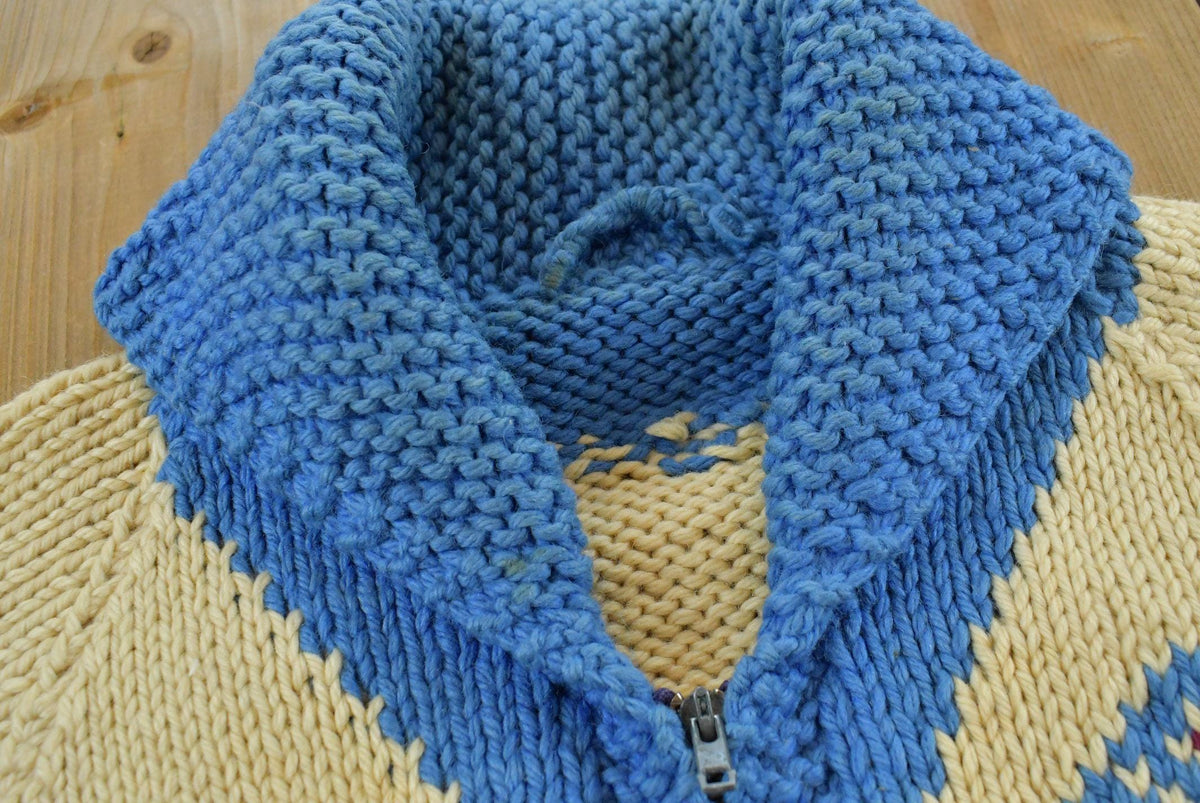 True Vintage 1960s Cowichan Pueblo Hand Knit Wool Shawl Collar Full Zip Sweater Men's S