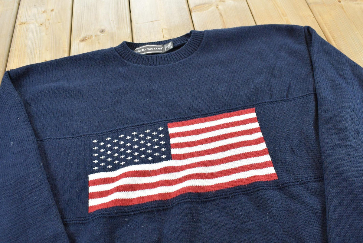 Vintage 1980s David Taylor USA American Flag Acrylic Knit Sweater Men's L