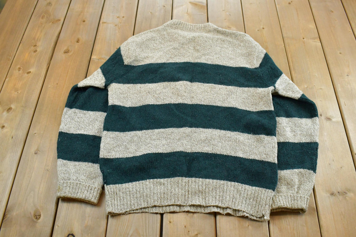 Vintage 1980s L.L. Bean Ragg Striped Wool Knit Crewneck Sweater Men's Large / 80s Knit Sweatshirt / Outdoors
