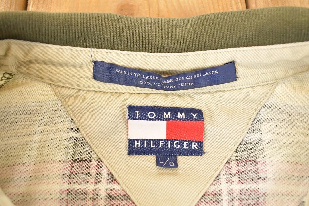 Vintage 1990s Tommy Hilfiger Plaid Quarter Button Shirt Men's L
