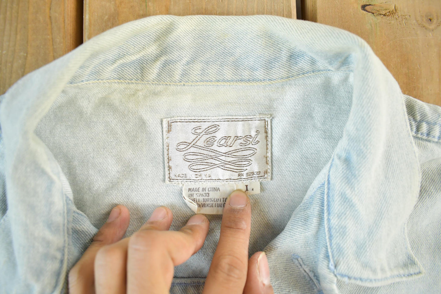 Vintage 1990s Learsi Bleach Acid Wash Denim Jean Trucker Jacket Women's Large