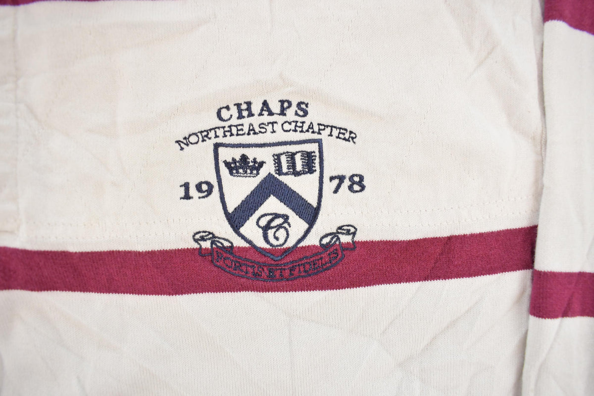 Vintage 2000s Chaps Striped Embroidered Rugby Long Sleeve Polo Shirt Men's L