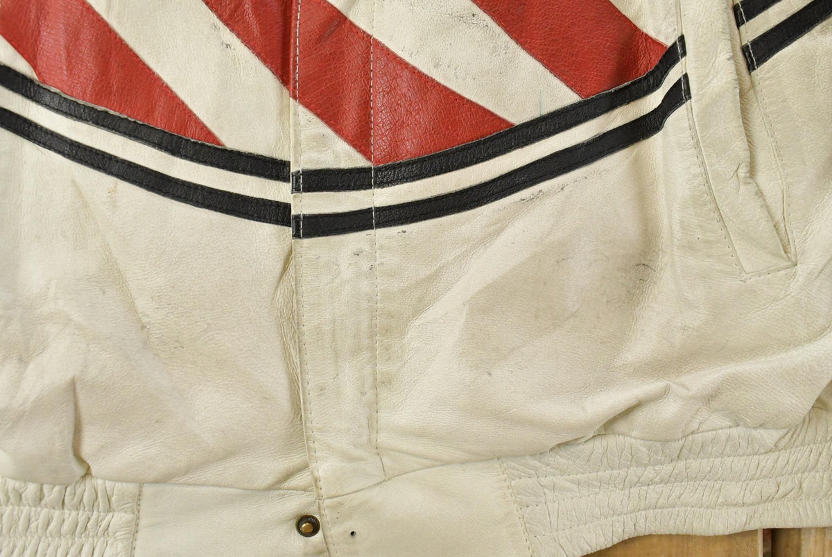 Vintage 1990s Leather World By Lucky Leather American Flag USA Leather Jacket Men's 2XL