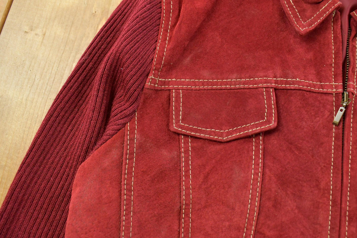 Vintage 1990s Cold Water Creek Leather Suede Knit Jacket Women's L