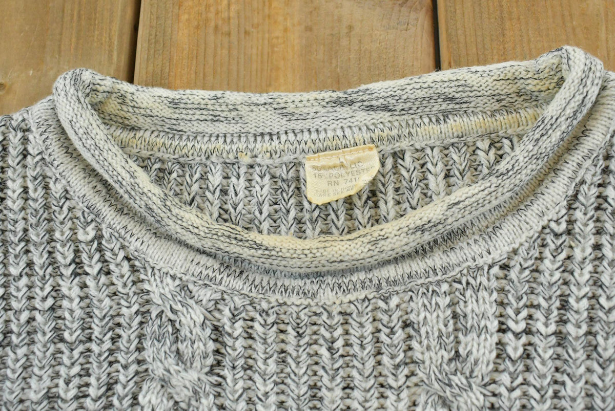 Vintage 1980s Gray 3D Cable Knit Crewneck Sweater Men's M