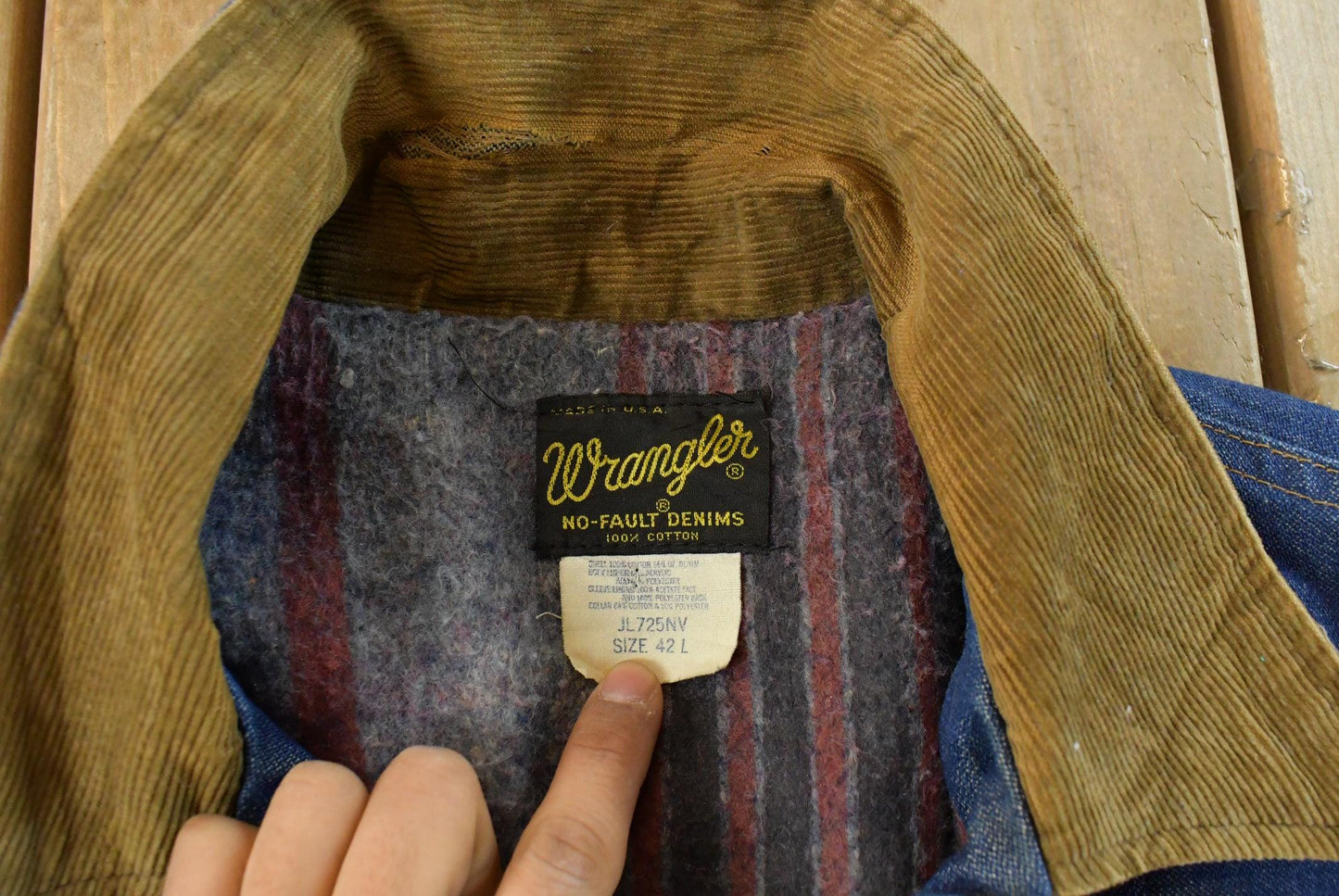 Vintage 1970s Wrangler Western Wear Blanket Lined Denim Jean Jacket Men's M