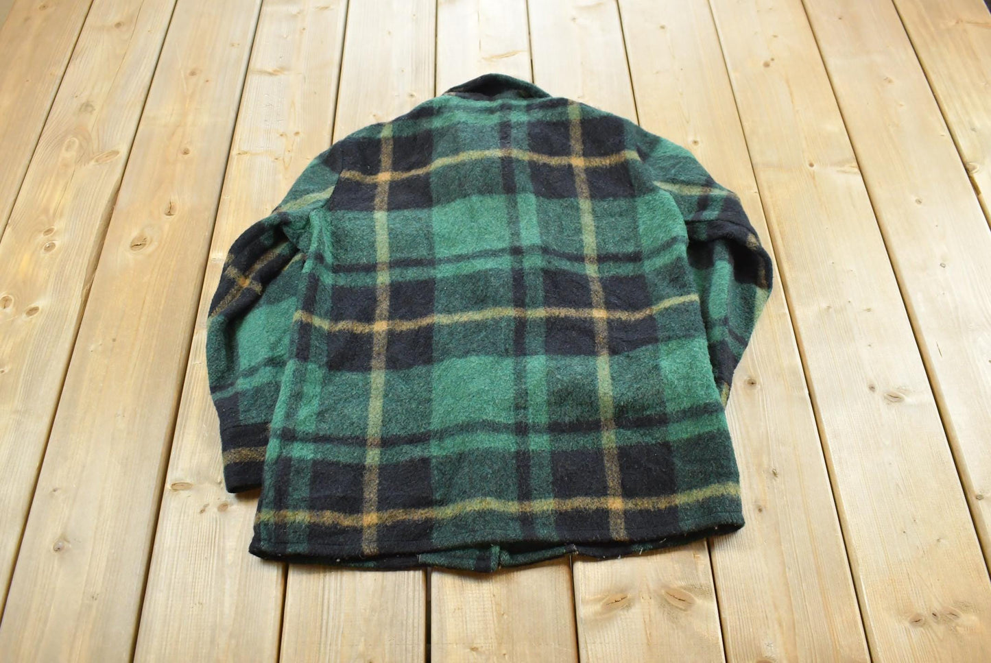True Vintage 1970s Wool Flannel Over Shirt Shacket Men's S / Outdoors Hiking Button Up / 70s Plaid