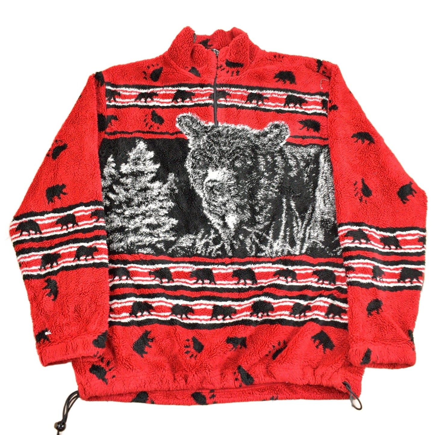 Vintage 1990s Bear & Wilderness Theme All Over Print Fleece Sweater Men's M