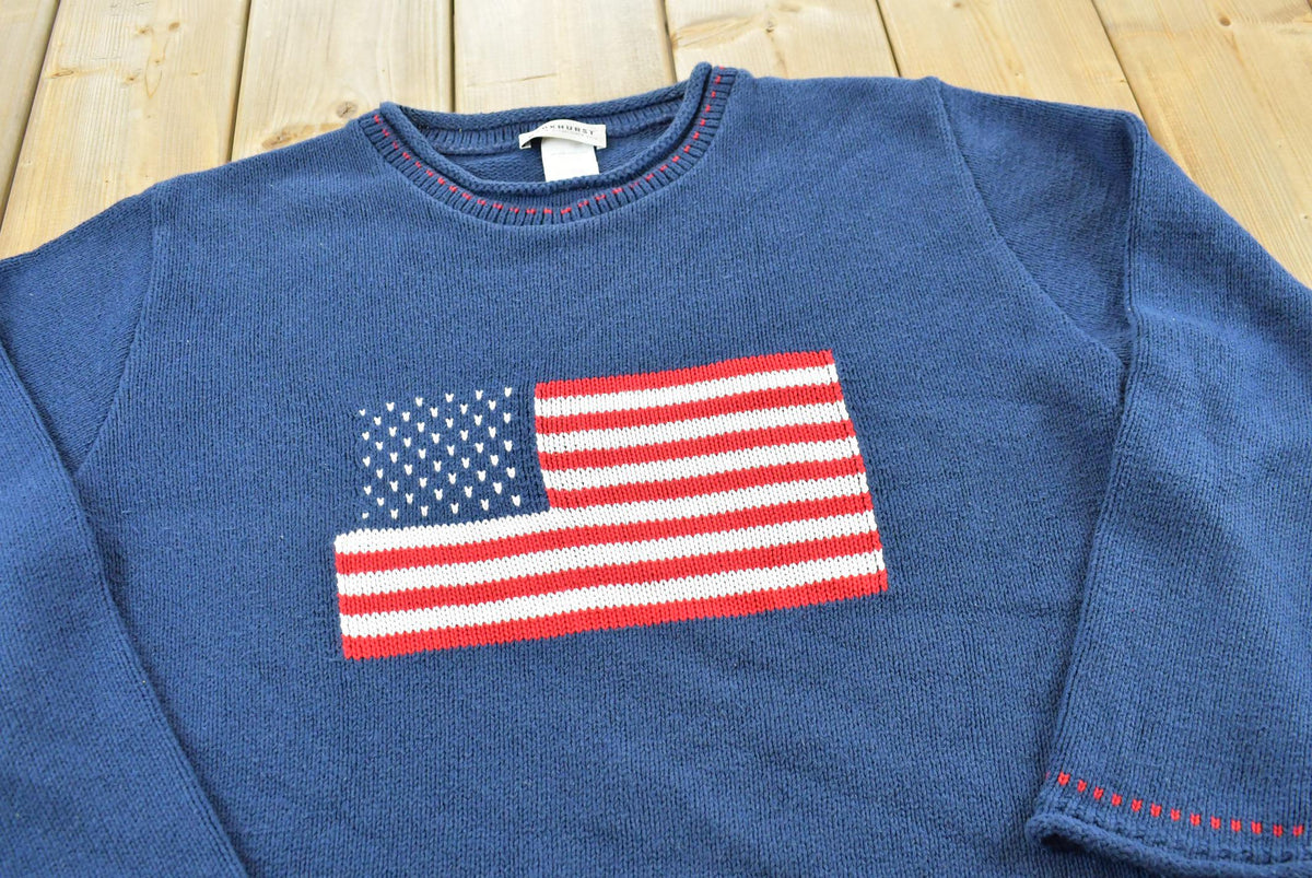 Vintage 1990s Parkhurst Cotton Acrylic Knit American Flag Sweater Men's L