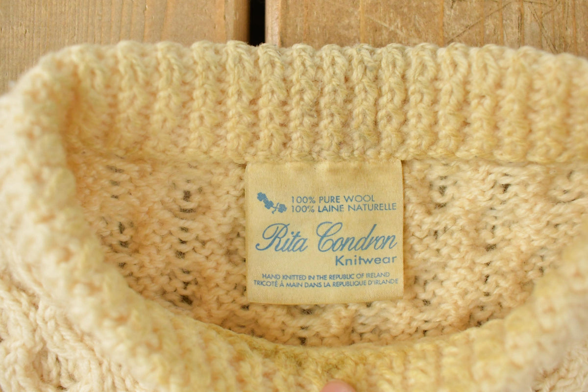 Vintage 1980s Rita Condron Fisherman Ribbed Wool Hand Knit Sweater Men's L