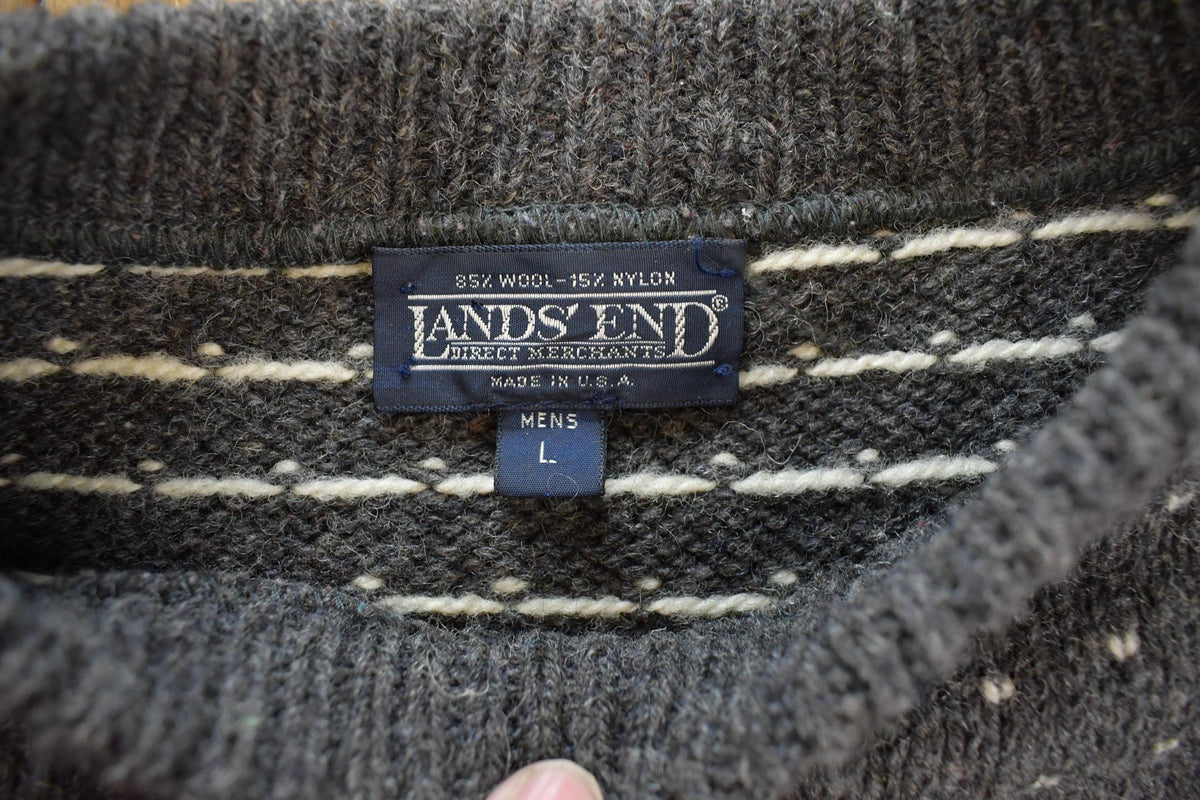 Vintage 90s Land's End Fair Isle Knitted Crewneck Sweater Men's L