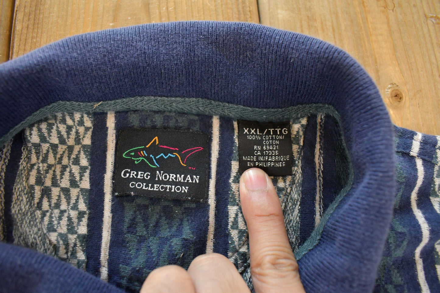 Vintage 1990s Greg Norman Striped Shark Embroidered Striped Long Sleeve Polo Shirt Men's XL
