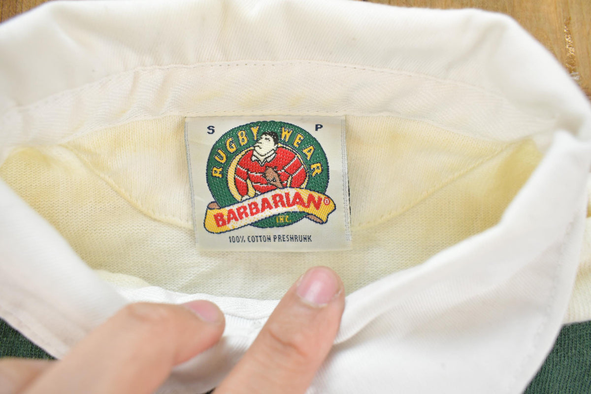 Vintage 1990s Barbarian Rugby Wear Striped Embroidered Rugby Long Sleeve Polo Shirt Men's S