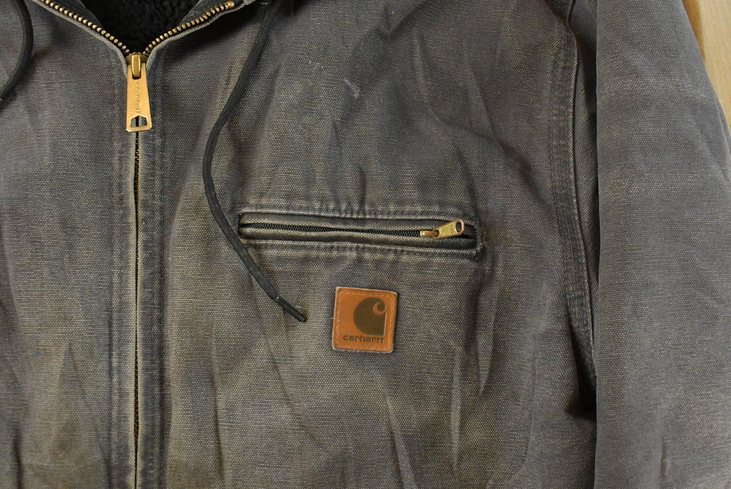 Vintage 1990s Thrashed Carhartt Distressed Canvas Hooded Jacket Men's L Tall