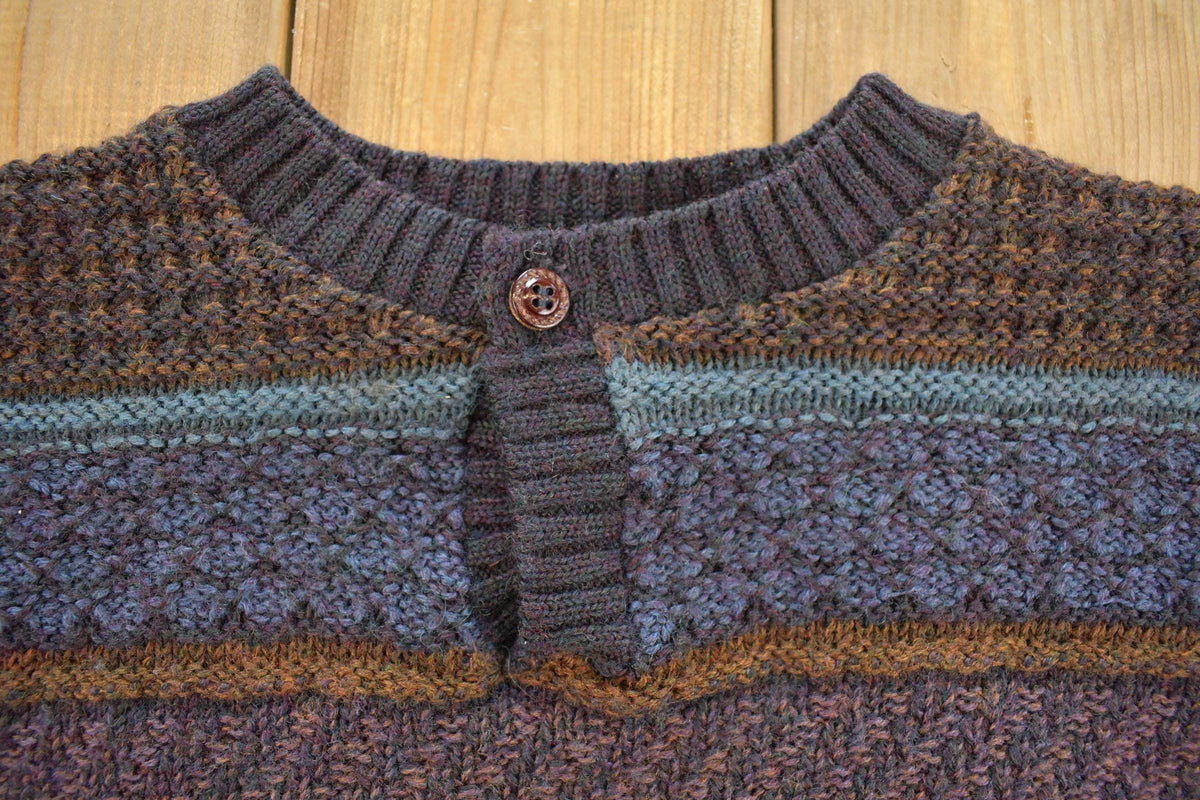 Vintage 1990s Crossings Striped Knitted Henley Sweater Men's L