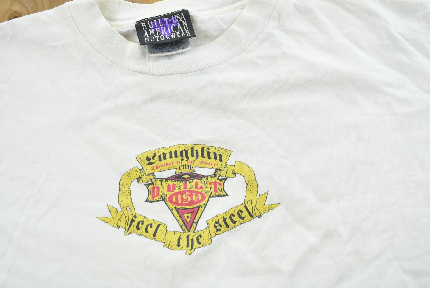 Vintage 1995 Laughlin Thunder in the Desert Feel the Steel Motorcycle T-Shirt Mens L