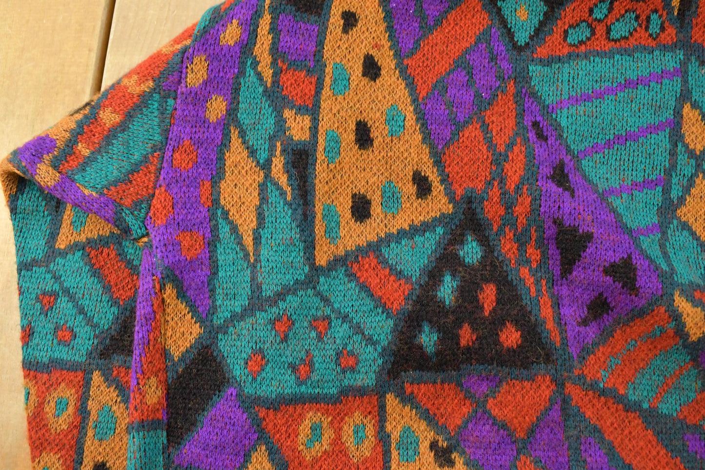 Vintage 1990s Geometric Abstract Knit Cardigan Sweater Women's L