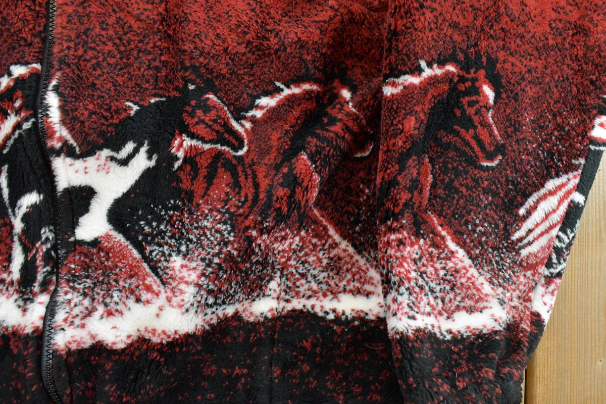 Vintage 1990s Isle Bay Horse Animals Graphic All Over Print Zip Up Fleece Sweater Men's Large / 90s Fleece / Outdoors / Made in USA
